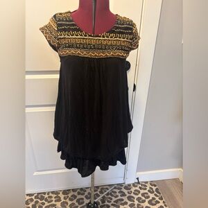 Free People Black Tunic with Gold Embroidery. Size small
